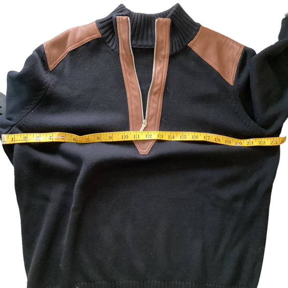 Ralph Lauren Leather Trim Black Men’s 1/4 Zip Sweater No Tags - Picture 5 of 7